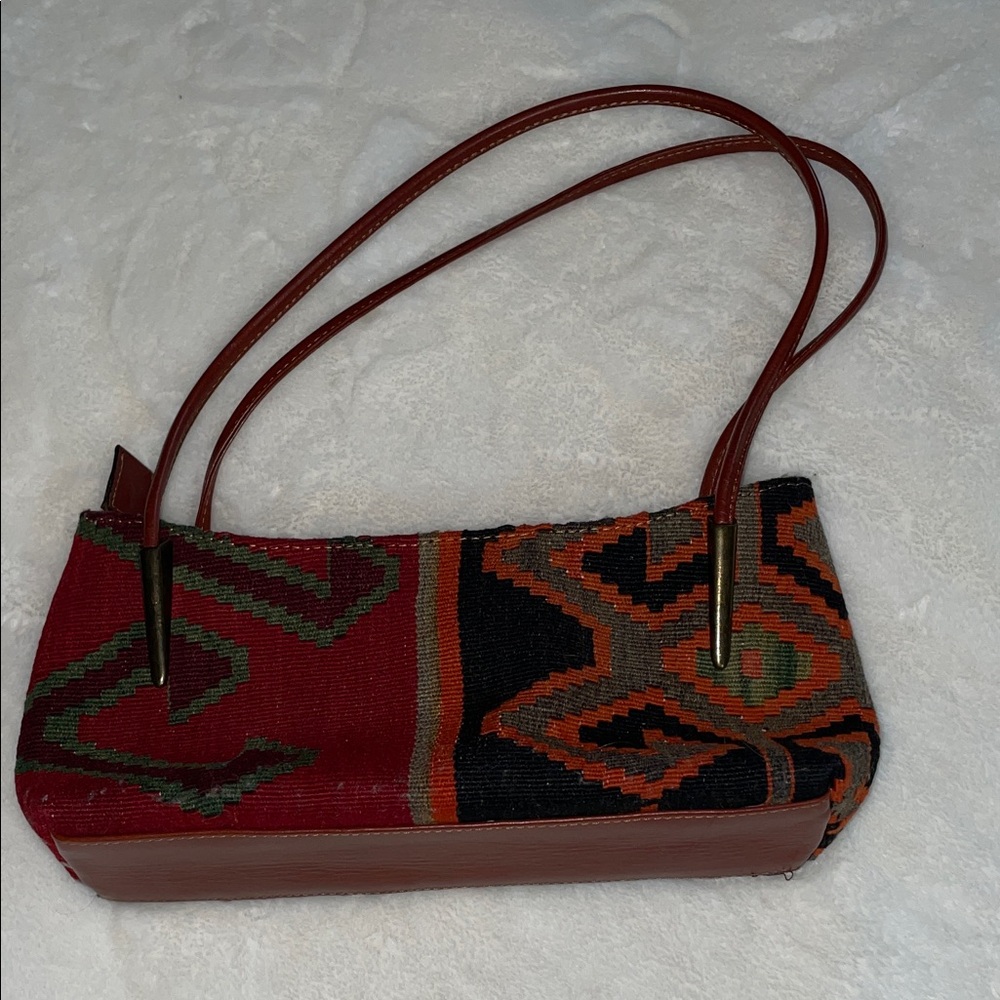 Yun Art wool & leather handbag, approximately  11” x 6” x 3”